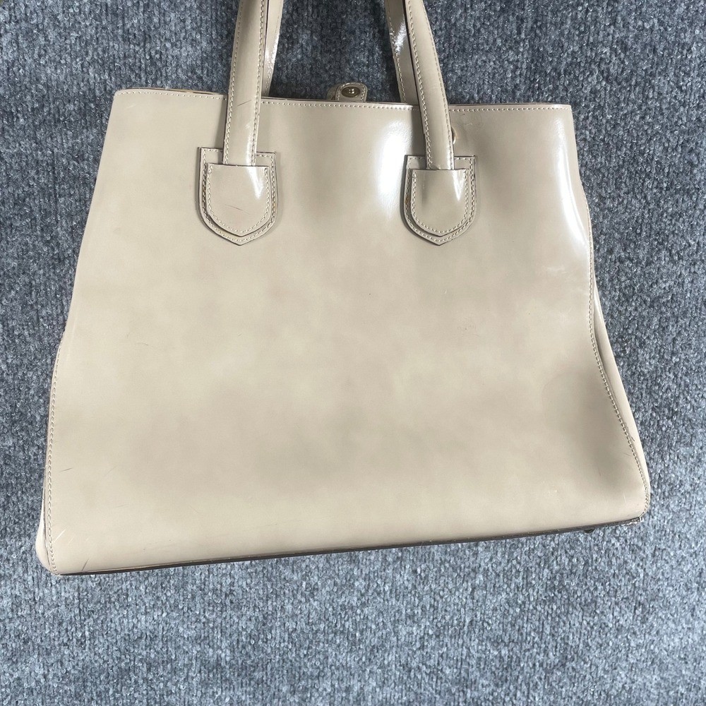 Asia Bellucci Tote Bag Womens Medium Beige Patent Leather Italy Satchel Designer